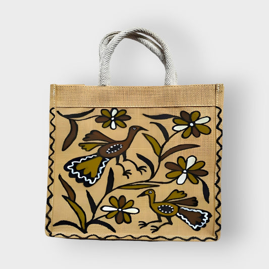 Beige Peacock Khovar Jute Bag