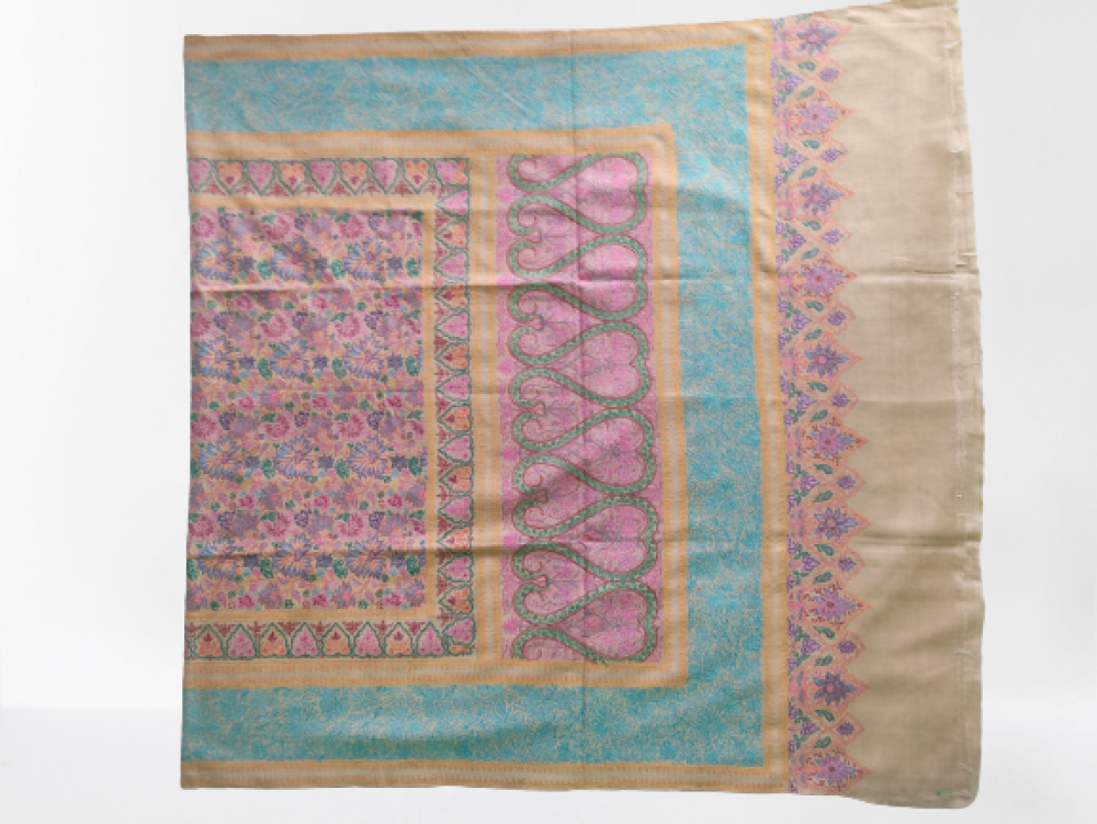 Beige Pink & Turquoise Floral Design Kani Shawl