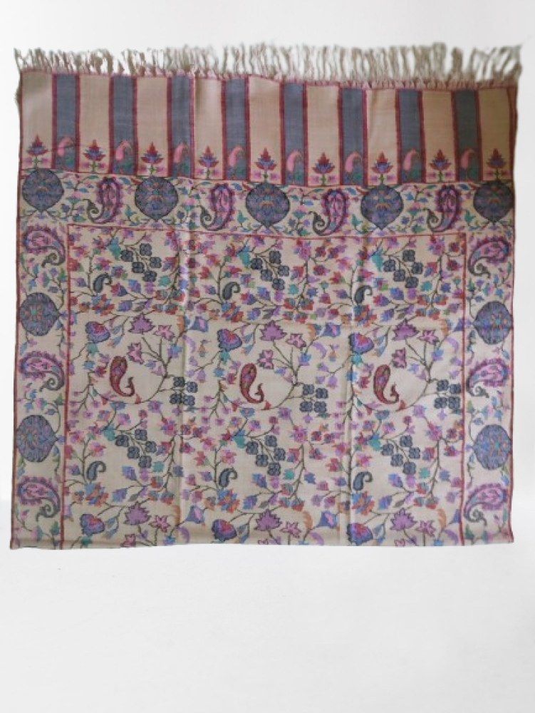 Beige With Multicolour Floral Design Kani Shawl