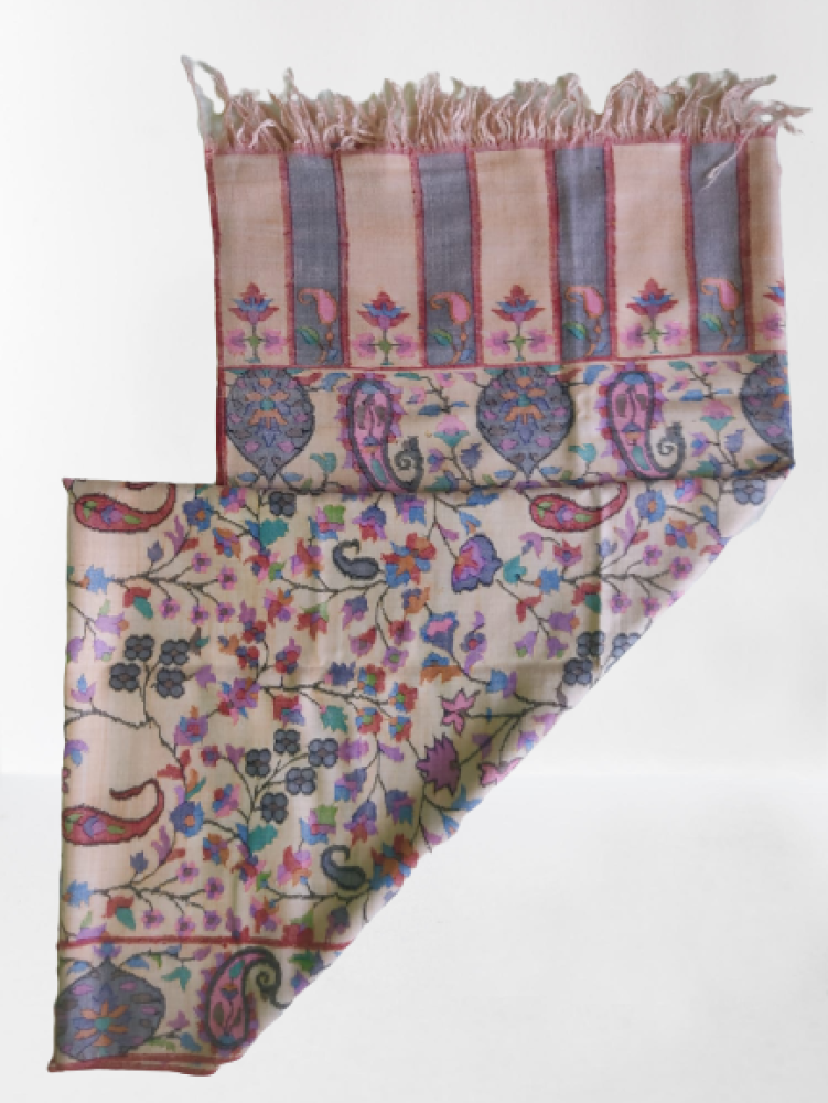 Beige With Multicolour Floral Design Kani Shawl