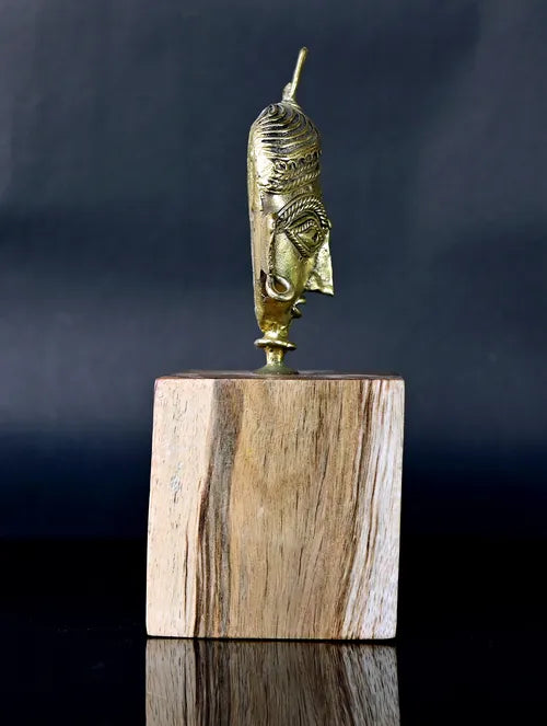 Bengal Dokra Adivasi Bust on wooden pedestal - 1