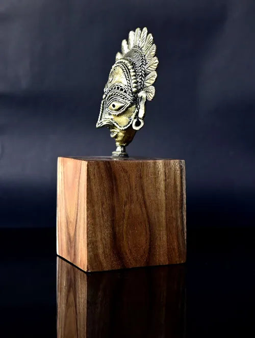Bengal Dokra Adivasi Bust on wooden pedestal - 2