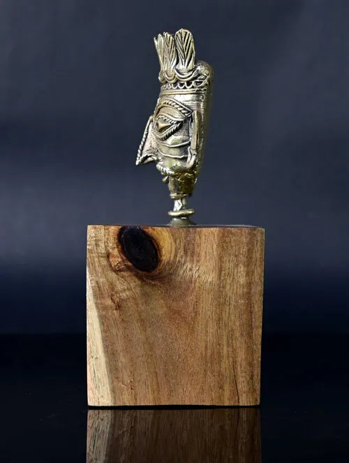 Bengal Dokra Adivasi Bust on Wooden Pedestal - 3