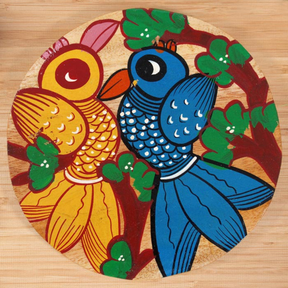 Bengal Pattachitra Wooden Coasters Birds (4pcs)
