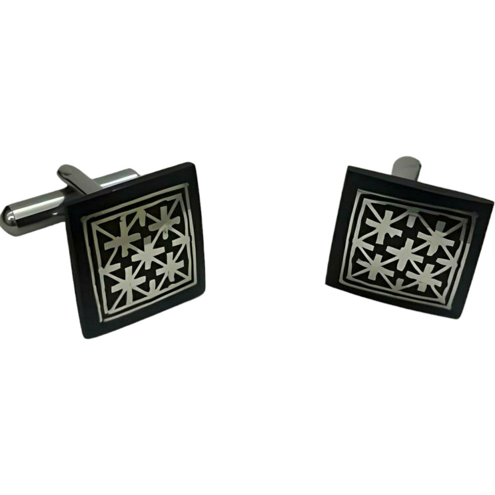 Bidriware Craft Cufflinks with Intricate Inlay Design