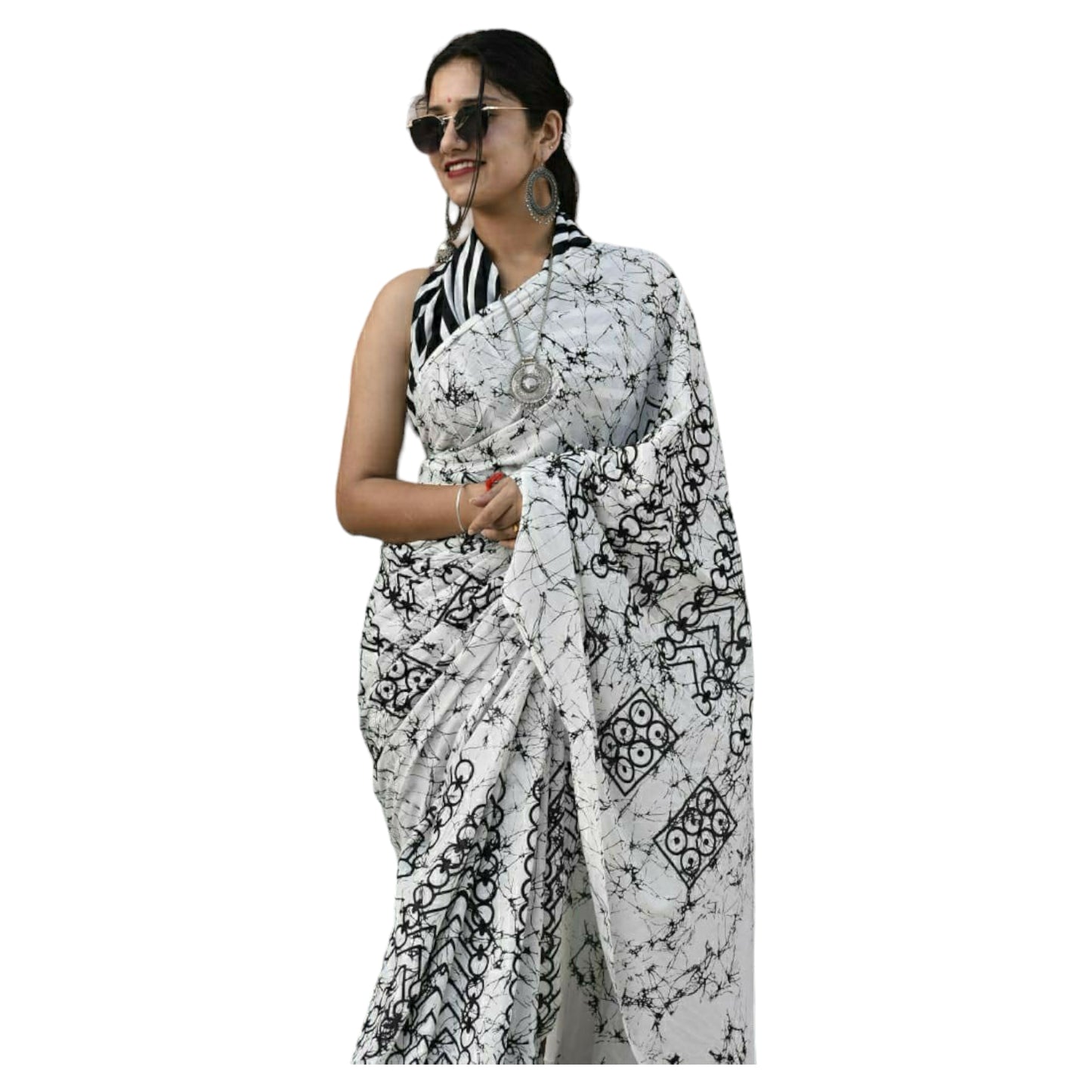 Black Colour with White Print Bagru Print Saree