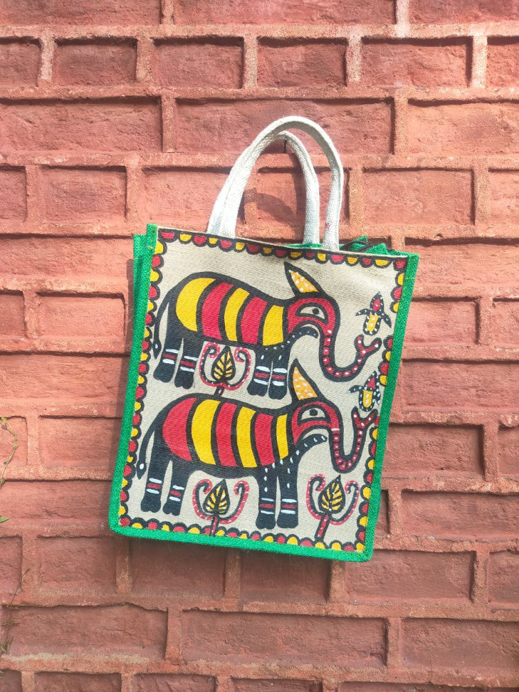 Black & Off White Khovar Jute Bag