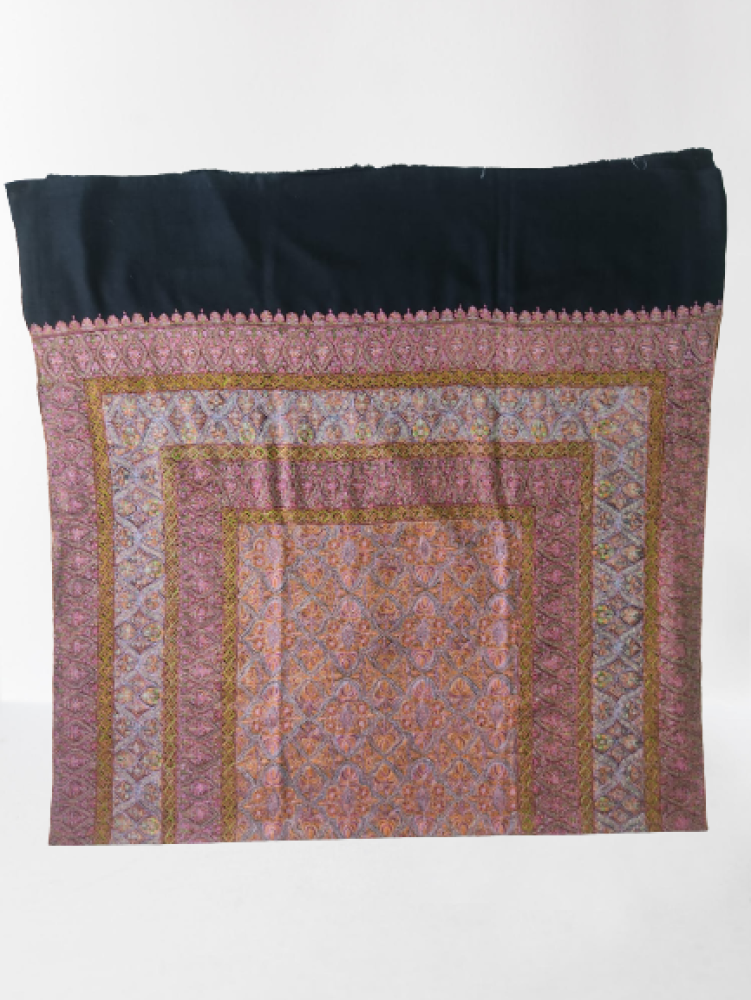 Black & Orange Floral Prints Kani Shawl