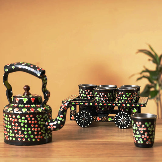 Black Thela Gadi Kettele & Glasses Set