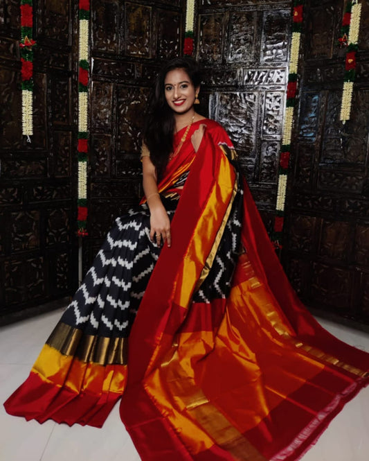 Black With Red Pochampally Saree