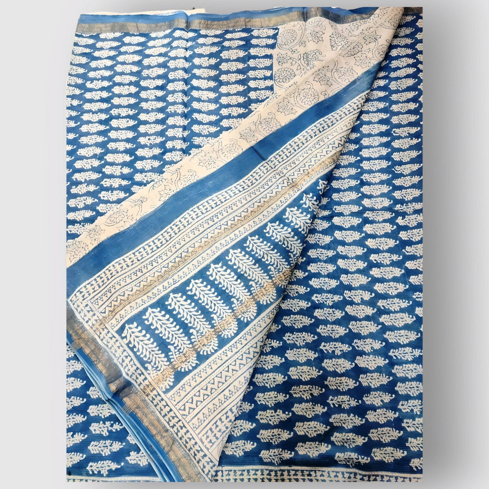 Block Print Blue & White Saree