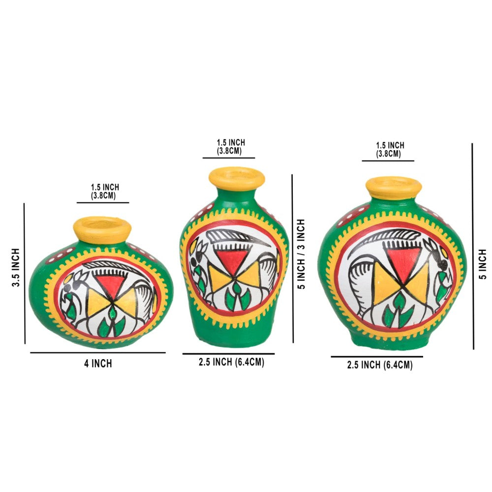 Blue geometric pattern Terracota Vase set of 3