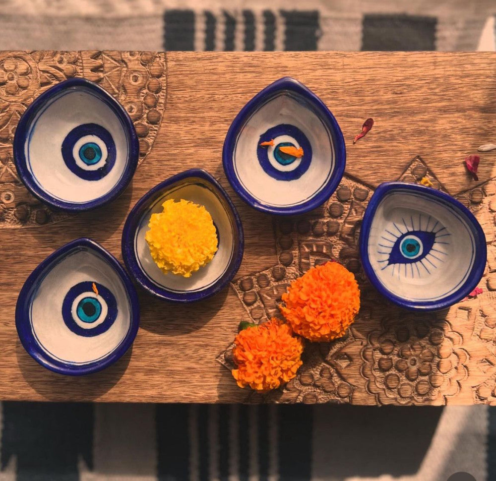 Blue Pottery Assorted Five Diyas