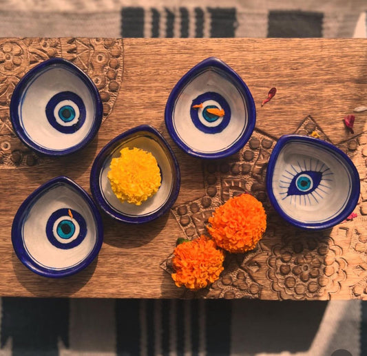 Blue Pottery Assorted Five Diyas