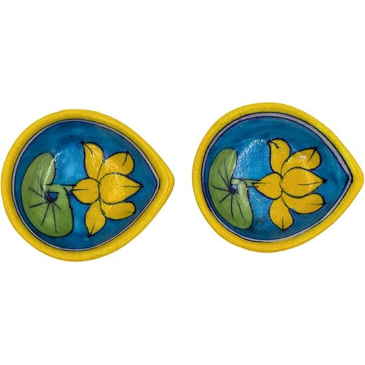 Blue Pottery Assorted Lotus Diya Set Of 2