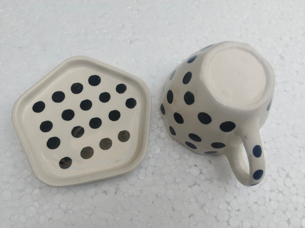 Blue Pottery Beautiful Black Bindu Print Cup Coaster