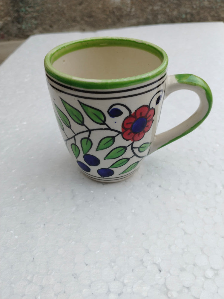 Blue Pottery Beautiful Blue And Red Floral Print Bear Mug