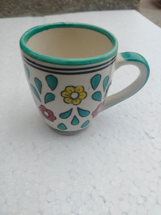 Blue Pottery Beautiful Green And Yellow, Red Floral Print Bear Mug