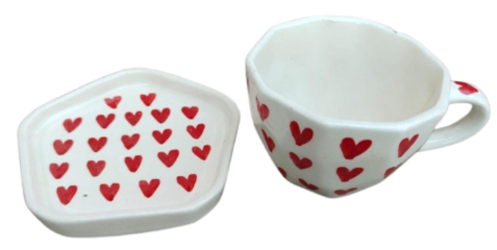 Blue Pottery Beautiful Heart Shape Tea Coster