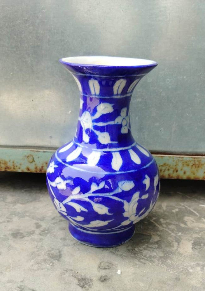 Blue Pottery Beautiful Navy Blue Floral Print Vase