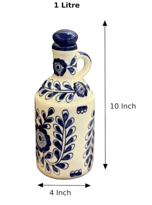 Blue Pottery Beautiful Navy Blue Floral Print Water Bottle