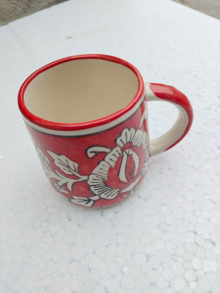 Blue Pottery Beautiful Red Floral Print Bear Mug