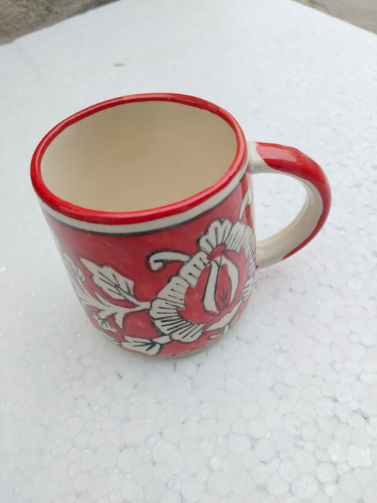 Blue Pottery Beautiful Red Floral Print Bear Mug