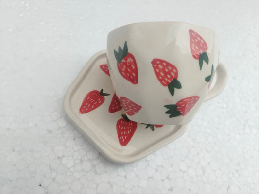 Blue Pottery Beautiful Strawberry Print Cup Coaster