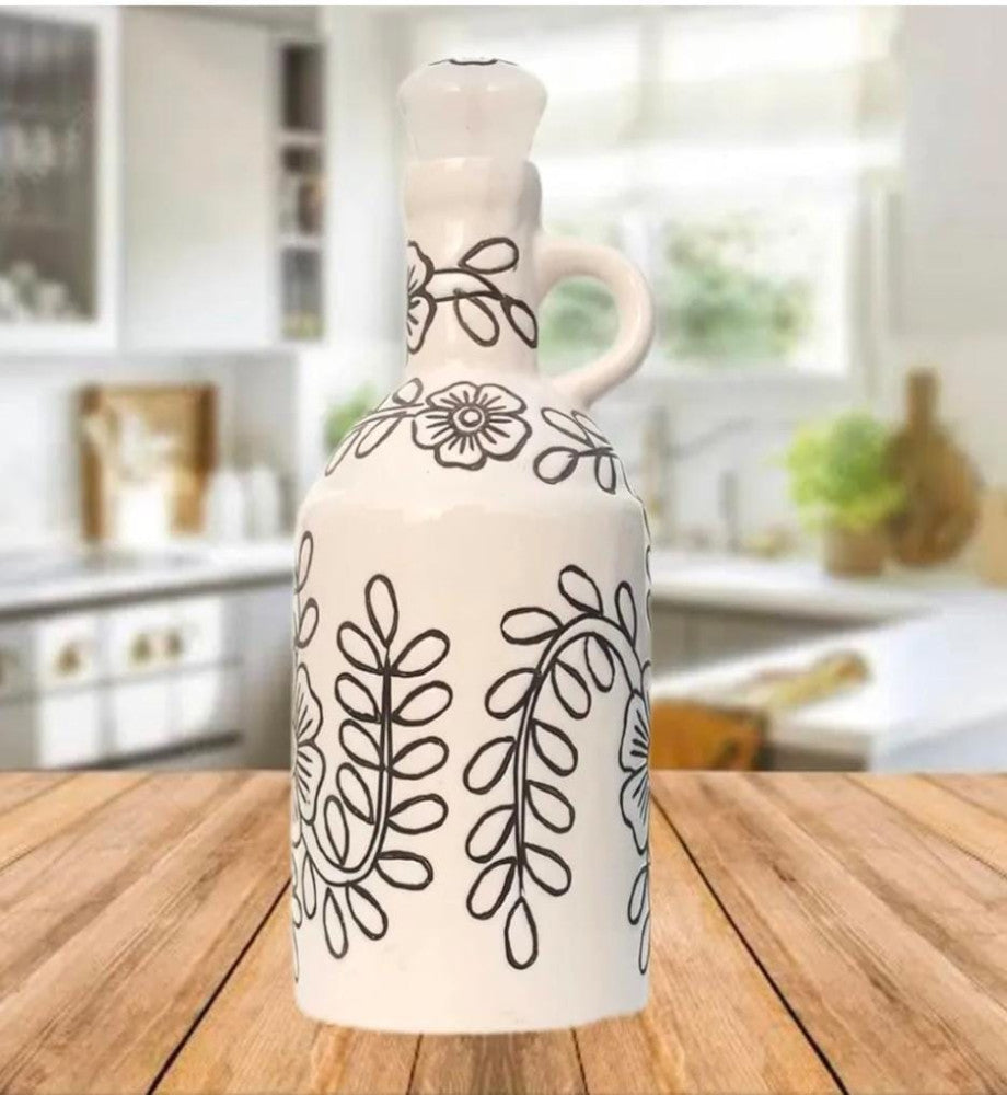 Blue Pottery Beautiful White Floral Print Water Bottle