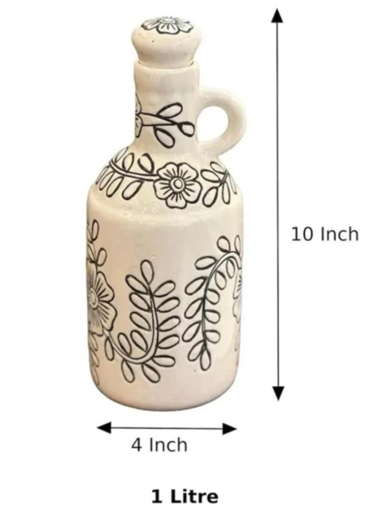Blue Pottery Beautiful White Floral Print Water Bottle