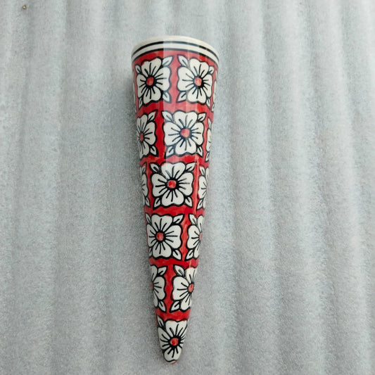 Blue Pottery Cone Wall Planter Floral Design Style 10