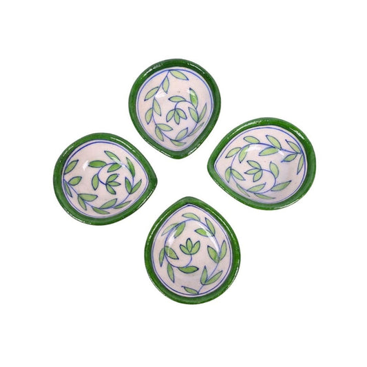 Blue Pottery Floral Diya Set Of 4