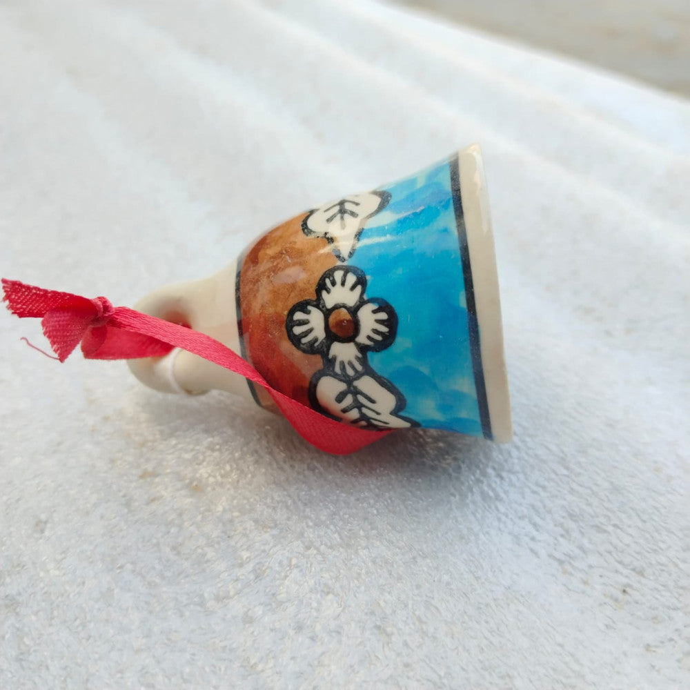 Blue Pottery Hanging Bell Blue 3 Inch