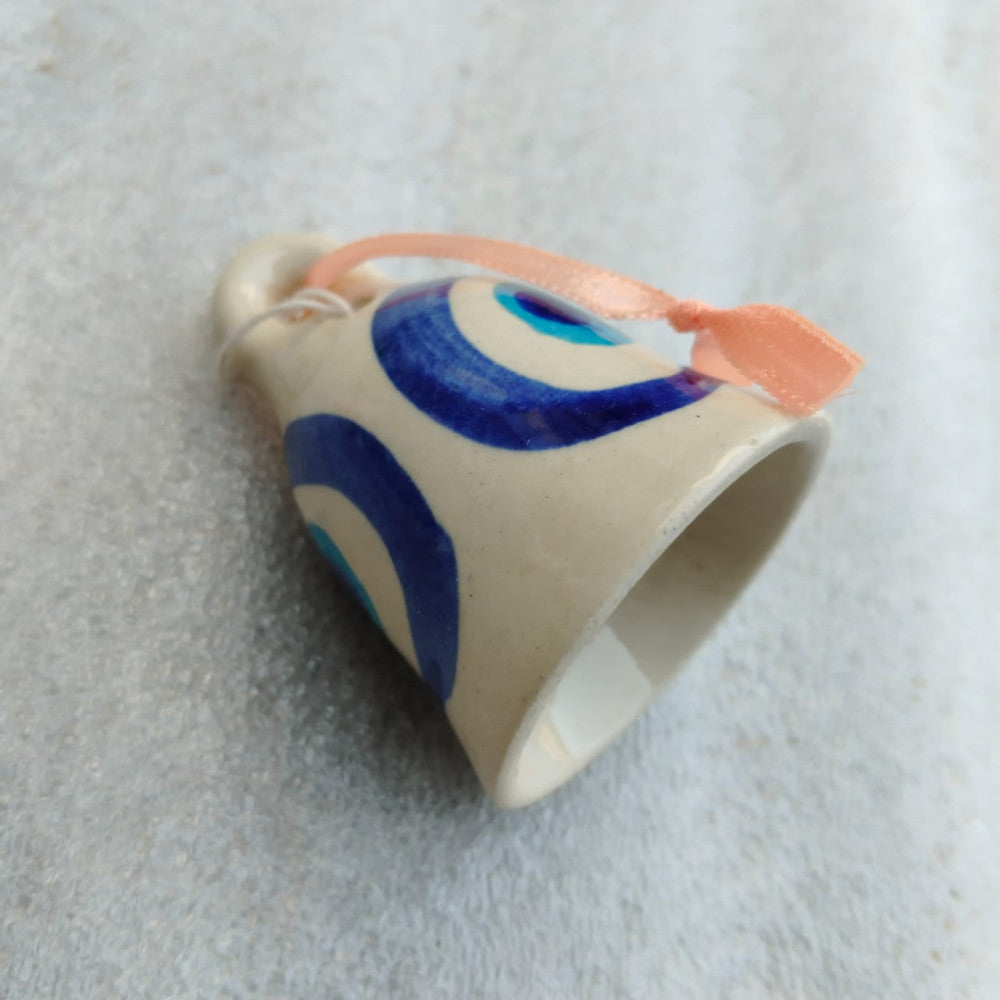 Blue Pottery Hanging Bell Blue Round 3 Inch