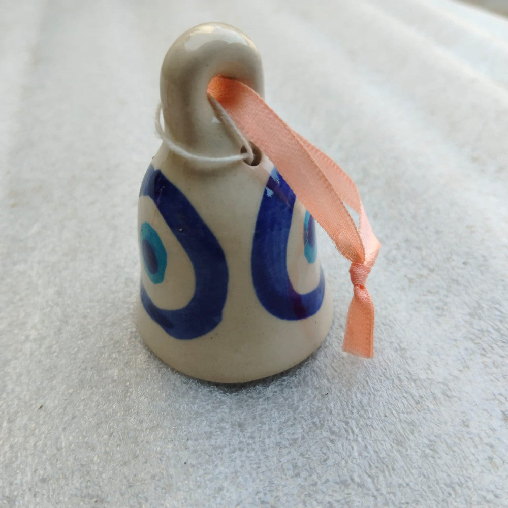 Blue Pottery Hanging Bell Blue Round 3 Inch