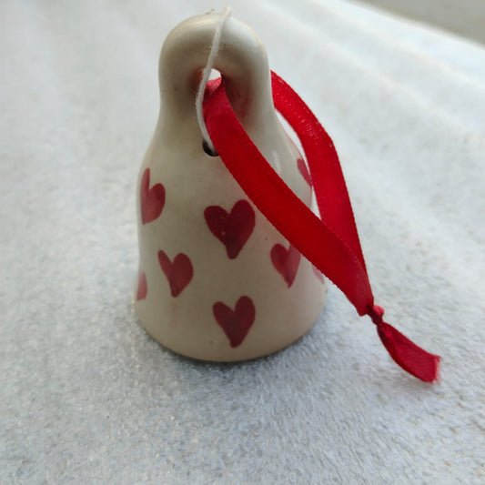 Blue Pottery Hanging Bell Heart Shape 3 Inch