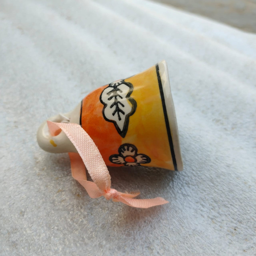 Blue Pottery Hanging Bell Orange 3 Inch