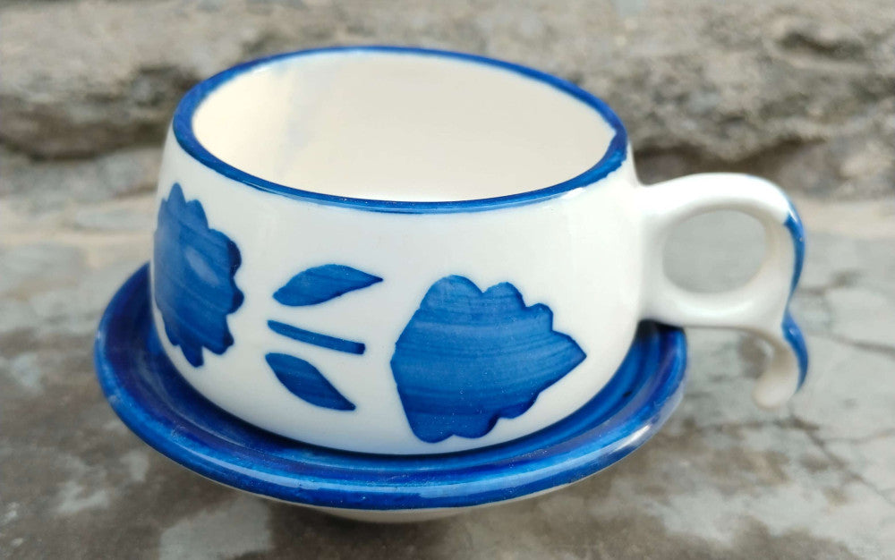 Blue Pottery Home Craft 6 Cup And 6 Saucer Set