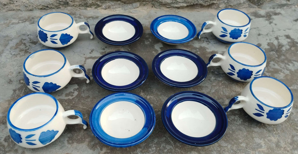 Blue Pottery Home Craft 6 Cup And 6 Saucer Set