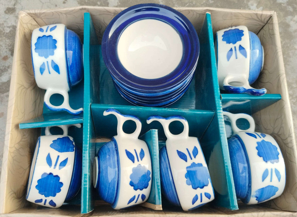 Blue Pottery Home Craft 6 Cup And 6 Saucer Set