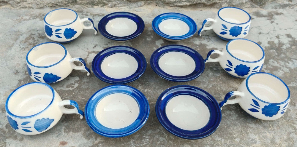 Blue Pottery Home Craft 6 Cup And 6 Saucer Set