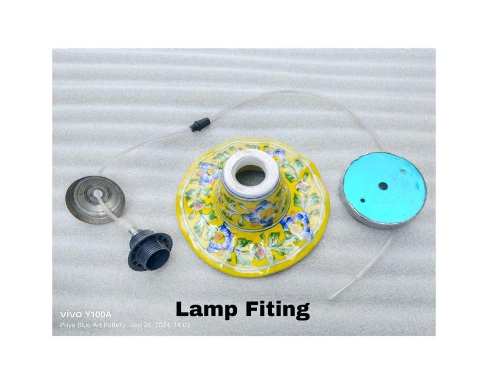 Blue Pottery Lamp Yellow Floral Design