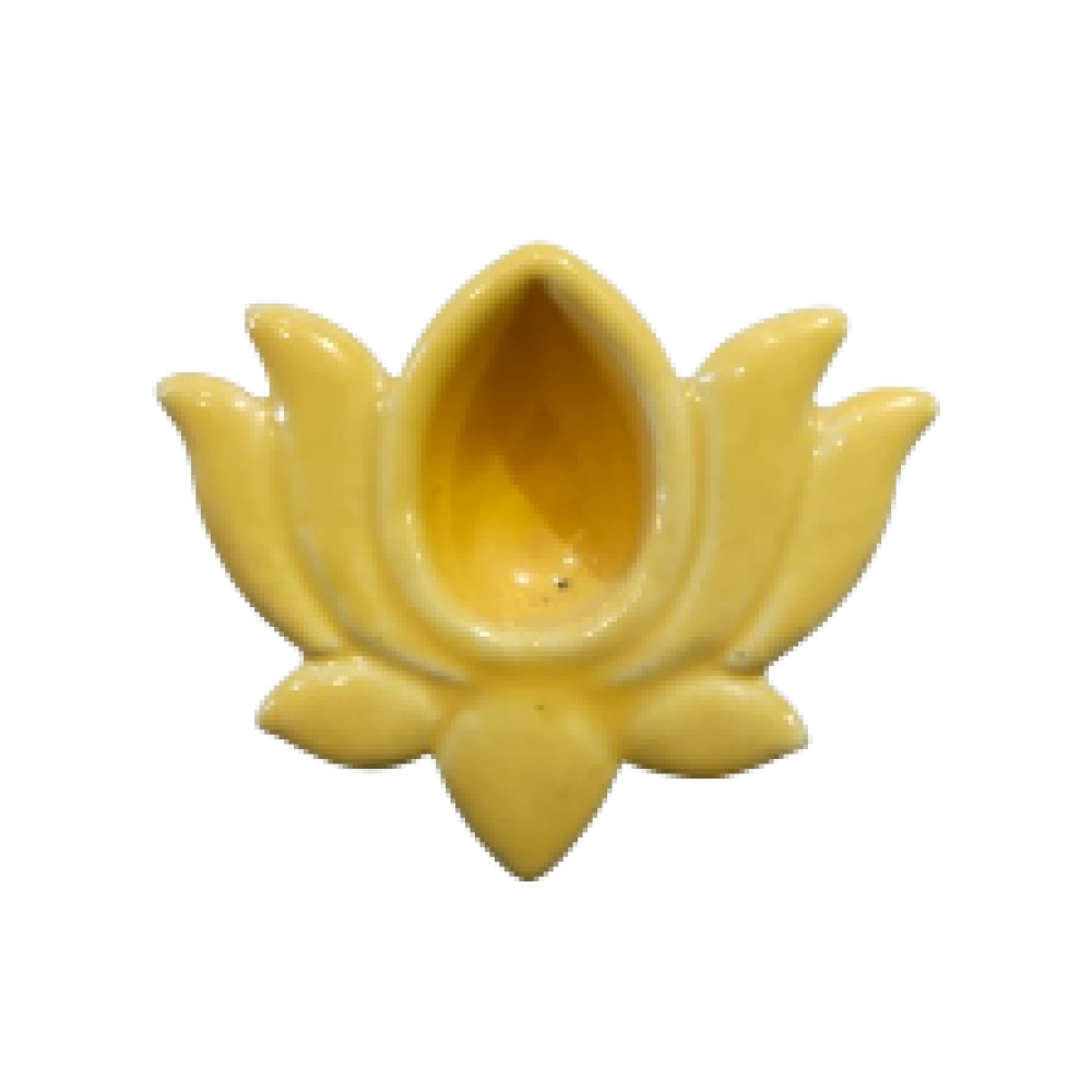 Blue Pottery Lotus Diya Yellow