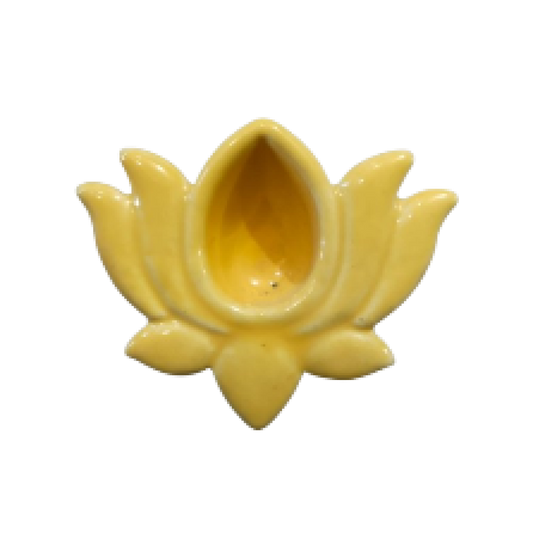Blue Pottery Lotus Diya Yellow