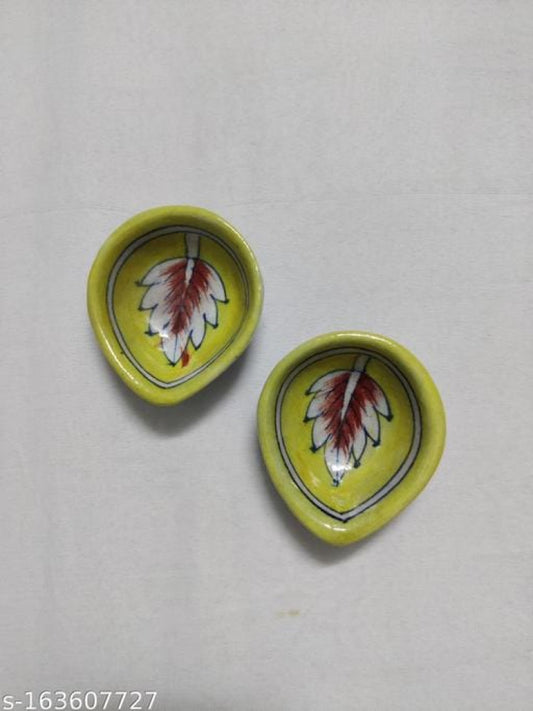 Blue Pottery Mustard Leaf Diya Set Of 2