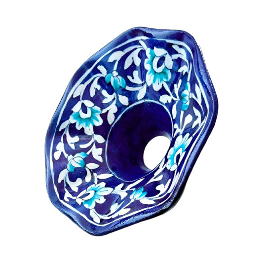 Blue Pottery Yellow Rose Flower Bulb Holder - Blue Colour