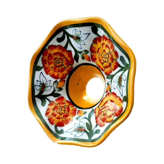 Blue Pottery Yellow Rose Flower Bulb Holder - Yellow Colour