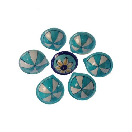 Blue Pottery Printed Diya-Single Piece