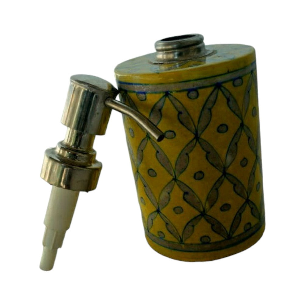 Handmade Yellow Colour Soap Dispenser Blue Pottery Of Jaipur