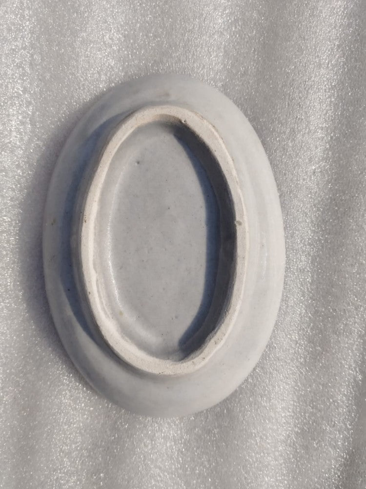 Blue Pottery Wall Plate White Floral Design 4 inch